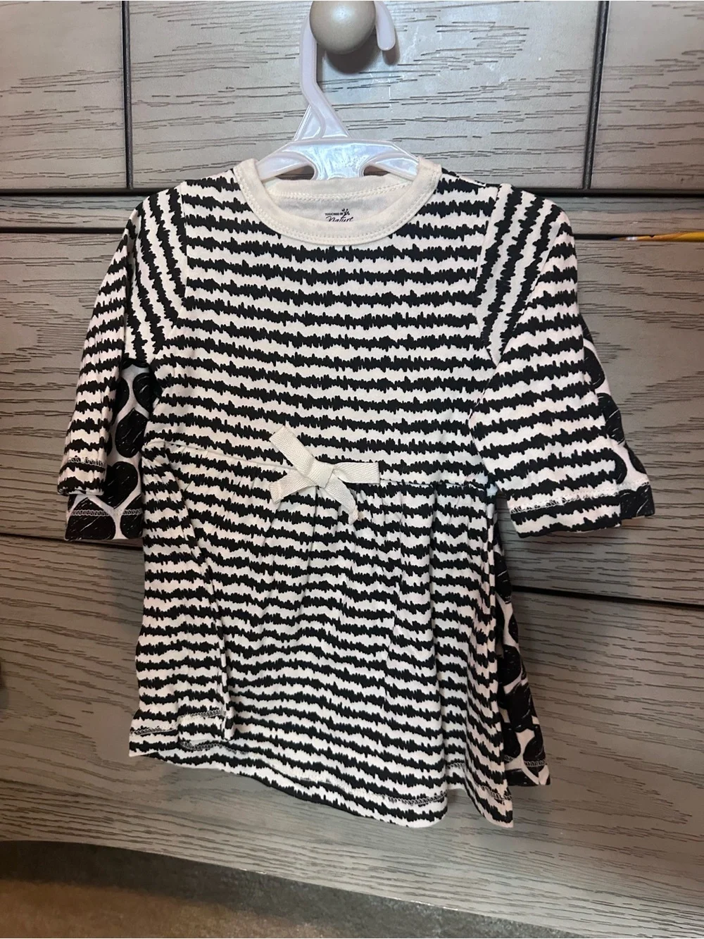 2 Brand New Baby Dresses- Black & White Striped & Black and White Hearts